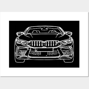 White M8 Car Sketch Art Posters and Art